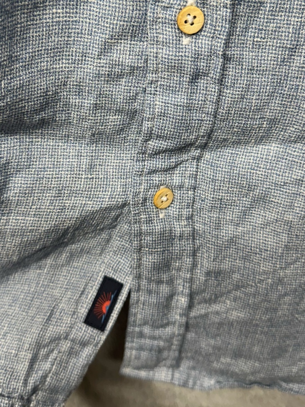 Faherty Linen Short Sleeve Button Up Shirt Blue Textured Pocket Top Size Large - Picture 6 of 8